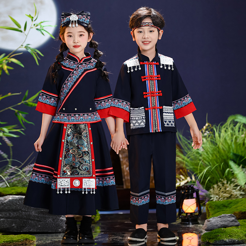 三月三新款广西壮族少数民族服装男女儿童彝族苗哈尼族舞蹈演出服