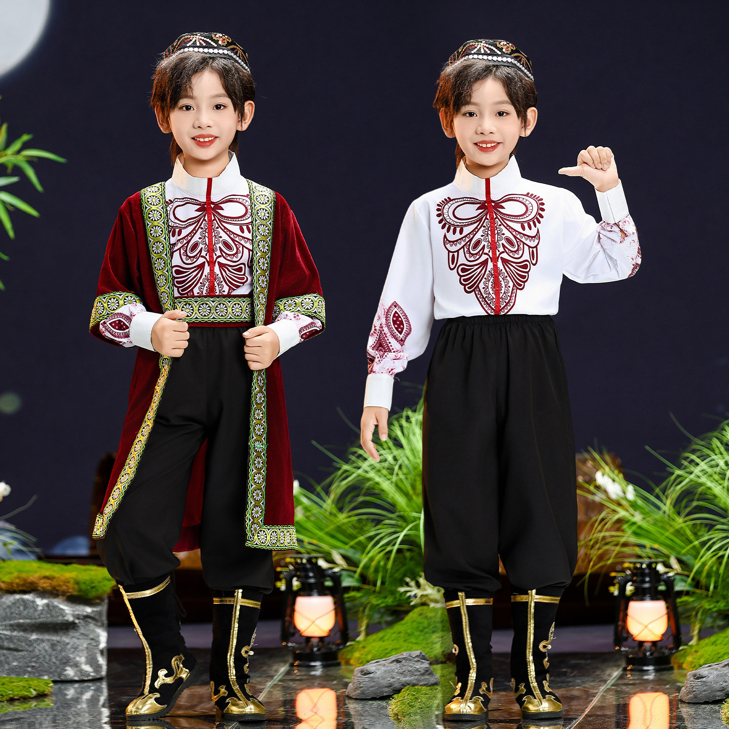 儿童男款塔吉克族新疆维吾尔族少数民族舞蹈服装哈萨克舞蹈演出服图片