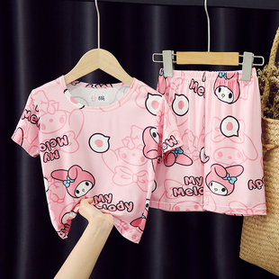 夏季女童睡衣短袖小女孩宝宝卡通美乐蒂家居服套装儿童夏天空调服