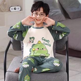 男童家居服纯棉套装 2026新款 男孩宝宝小孩薄款 儿童睡衣长袖 春秋季