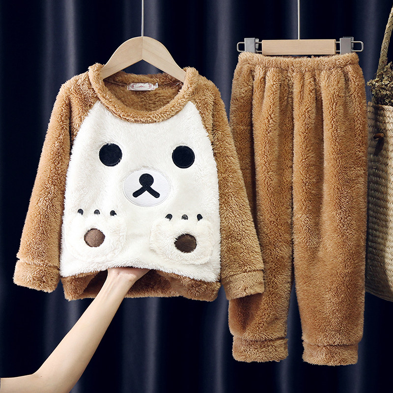 秋冬季儿童睡衣法兰绒男童女孩宝宝珊瑚绒小孩男女童超厚款家居服