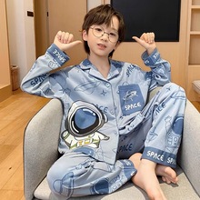 新款男童睡衣春秋季长袖纯棉套装儿童男孩中大童家居服夏季空调服