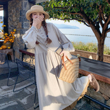 2025春季新款日系文艺复古条纹长袖连衣裙女宽松显瘦A字衬衫裙潮，女装连衣裙，沁古纱衣