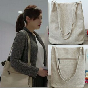 李小冉同款帆布水桶包大容量日韩女包棉麻文艺包单肩包休闲女包包