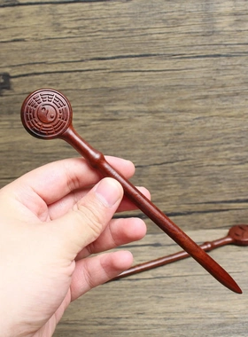 雷击枣木八卦发簪背面雕刻七星浮雕道家法器纯手工打磨木质工艺品