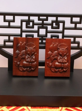 雷击枣木九尾狐仙牌46牌挂件吊坠道家法器随身配饰老料深色精雕