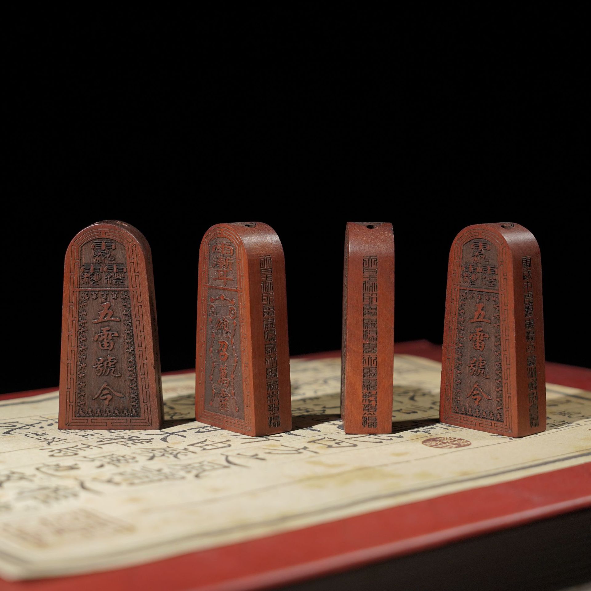 雷击木枣木雕刻五雷号令木质文玩吊坠挂件六面雕刻道家法器小令牌