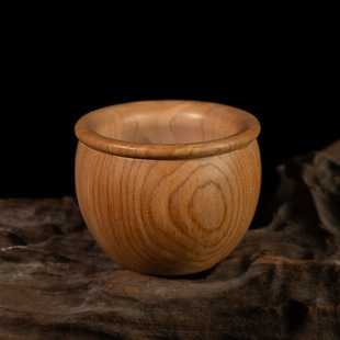 桃木聚宝盆木手工工艺品茶杯创意实木大肚杯木杯子木质摆件手把件