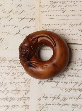 雷击枣木离龙平安扣立体雕刻挂件配饰老料深色钥匙扣可穿绳子挂脖