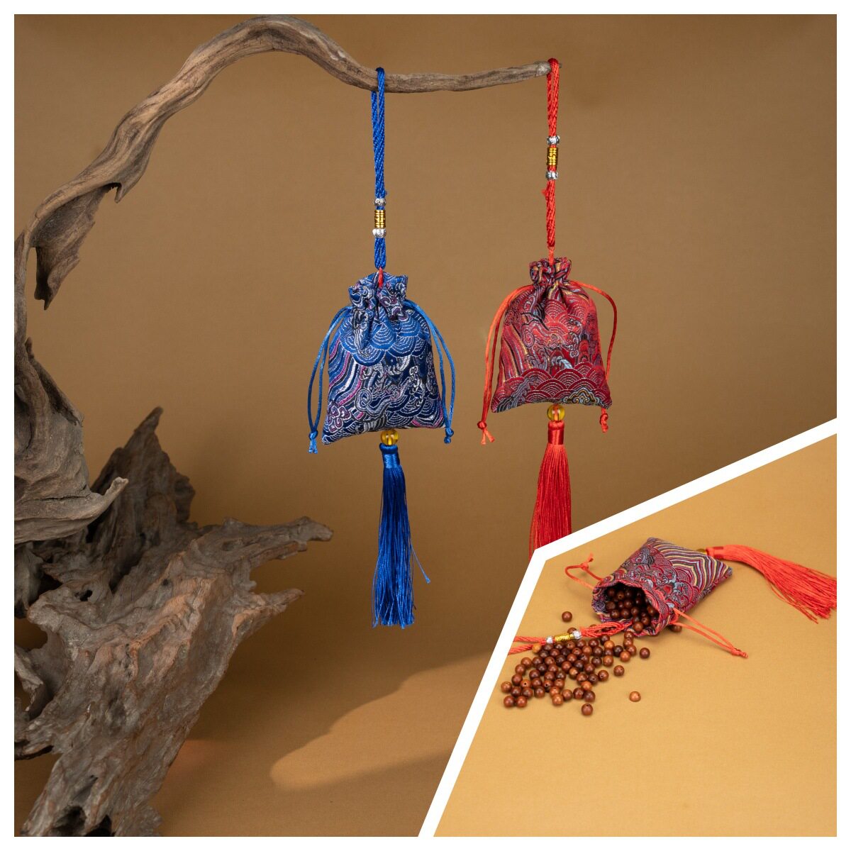 雷击枣木珠香囊手工刺绣挂件荷包香包文创吊坠8mm珠子平安福庇