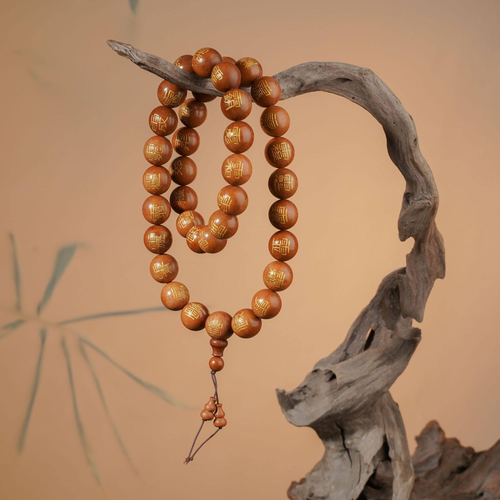 雷击枣木老料雕刻三十六雷元帅讳字手持鎏金手串佛珠36颗