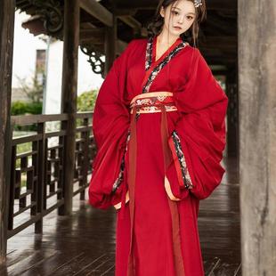 战国袍女交领服直裾显瘦大放量红色汉服 汉服原创2024新款 如歌