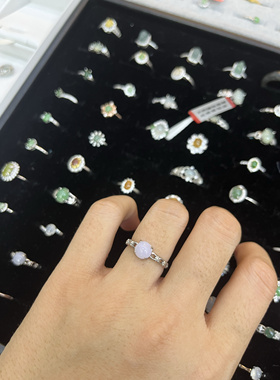 直播间放漏正品天然紫翡翠戒指女925银芙蓉宝石指环简约开口礼物