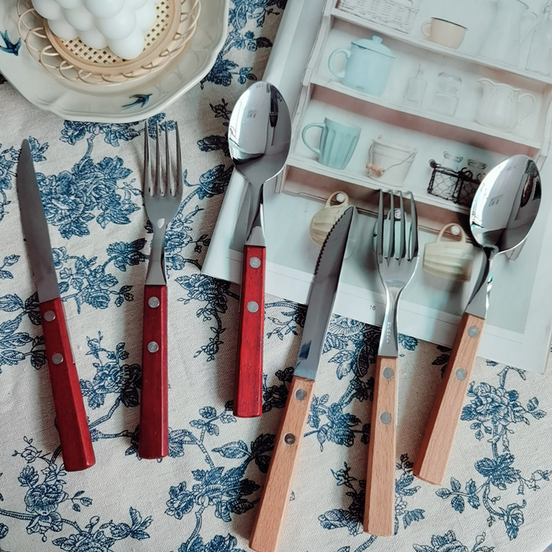 韩国ins风复古实木柄下午茶刀叉