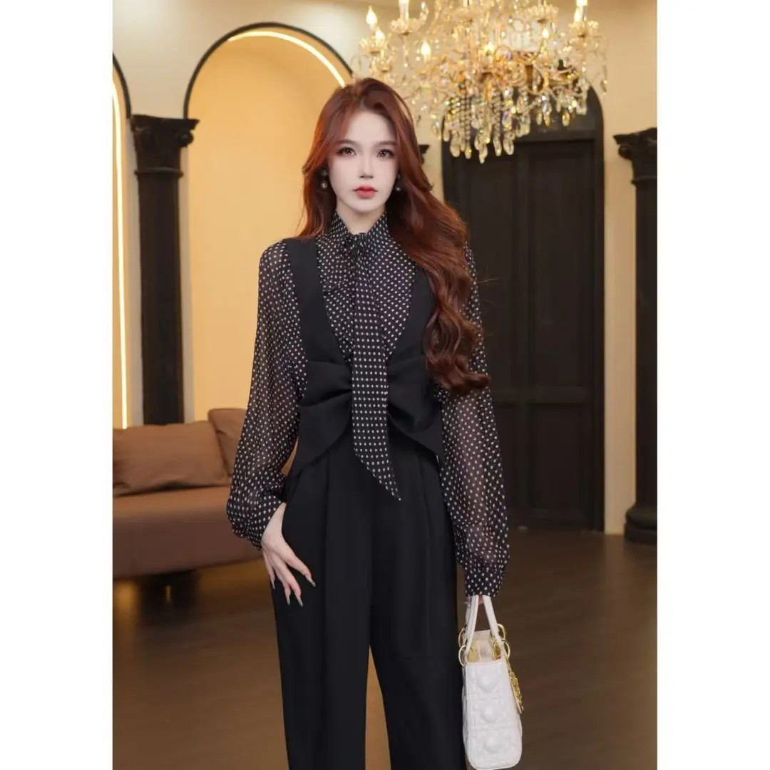 【两件套】2025秋季新款女时尚长袖小衫荷叶边上衣裤子套装TX0161
