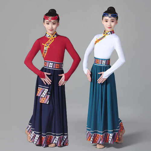 儿童藏族舞蹈演出服装藏式舞蹈裙