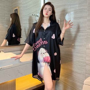 睡衣大码 轻奢风新款 白衬衫 睡裙女套装 高级感家居服 冰雪丝性感薄款