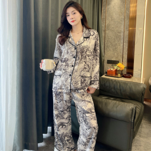 家居服 双口袋套装 百兽图水墨画高级感气质冰丝睡衣女士款 2025新款