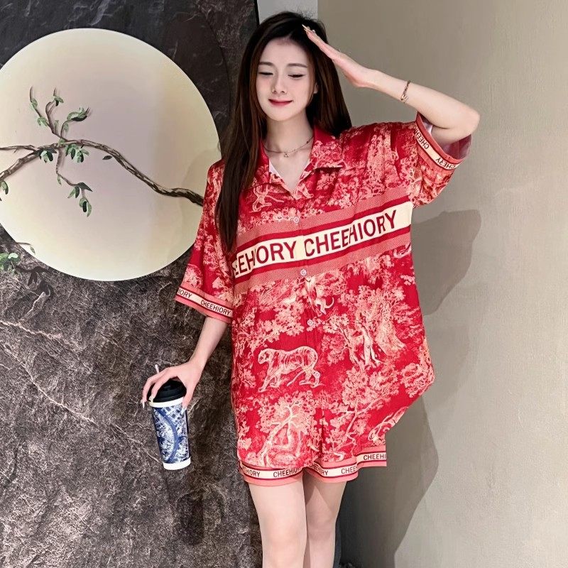 国风水墨画冰丝睡裙短裤家居服女夏新款本命年红色高级感睡衣套装,女士内衣/男士内衣/家居服,睡衣/家居服套装,淘宝优惠券,粉丝福利购,淘宝优惠卷