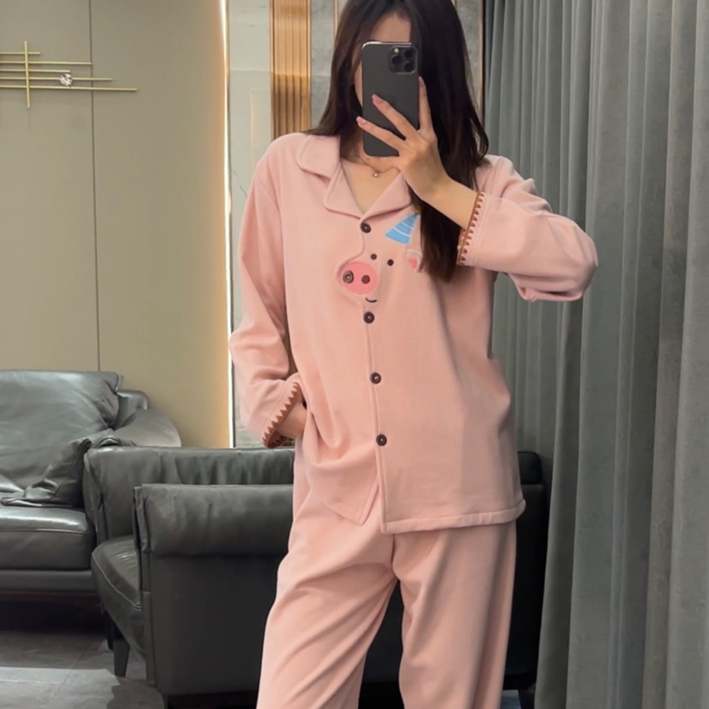 保暖德绒睡衣女秋冬款家居服套装