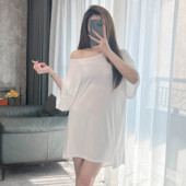 睡衣家居服 宽松显瘦性感凉感露肩短袖 纯欲风莫代尔睡裙女夏季 薄款