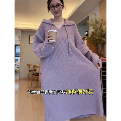 慵懒风软绵绵半边绒睡裙女家居服