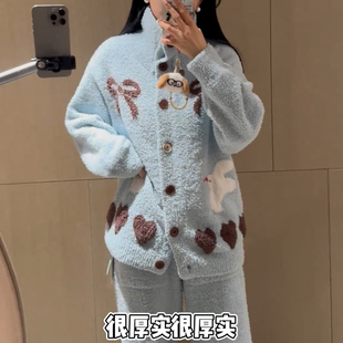 家居服可外穿套装 飞鸟翻领半边绒保暖睡衣女士秋冬新款 高级感时尚