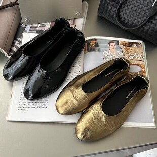WM6欧货女鞋2026年早春新款牛皮圆头浅口松紧带时尚平底时装单鞋