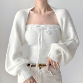 软糯蝴蝶结系带抹胸两件套短款 灯笼袖 披肩套装 早秋软糯套装 针织衫