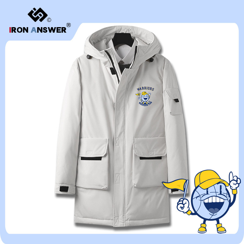 勇士吉祥物可定制库里汤普森运动冬季保暖防寒工装风中长款羽绒服