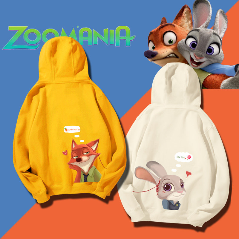 疯狂动物城兔子朱迪与狐狸尼克保暖外套可定制情侣装连帽套头卫衣