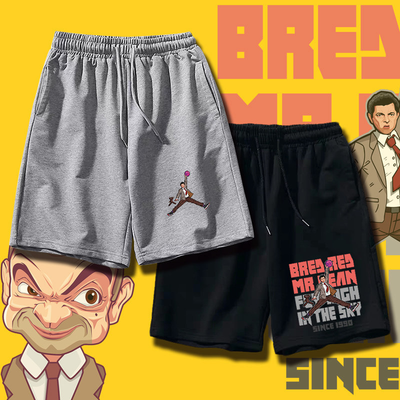 新款飞人联名憨豆先生创意搞怪运动纯棉五分裤ins超火大码短裤男