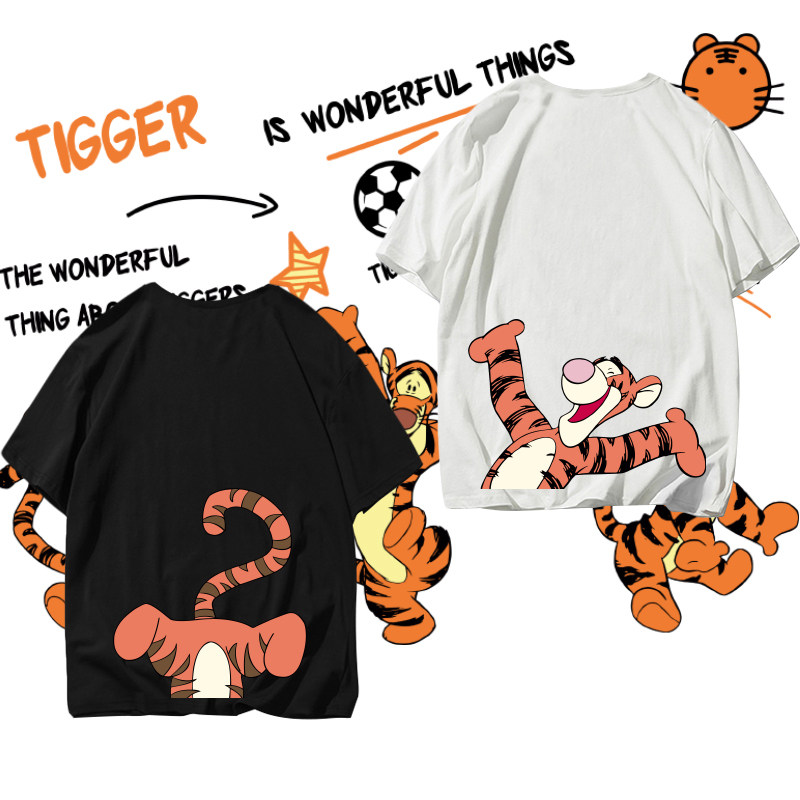 新款迪士尼乐园运动情侣纯棉T恤可定制跳跳虎ins超火大码短袖t恤