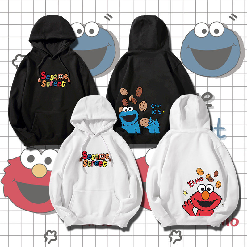 欧美潮牌联名芝麻街ins风超火运动保暖外套宽松时尚连帽套头卫衣