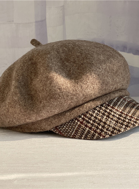 包邮 澳洲进口纯羊毛55-59cm摩卡复古短檐小尾巴女款画家帽报童帽