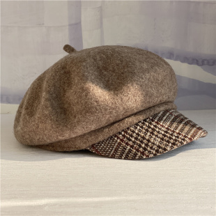 59cm摩卡复古短檐小尾巴女款 澳洲进口纯羊毛55 画家帽报童帽 包邮