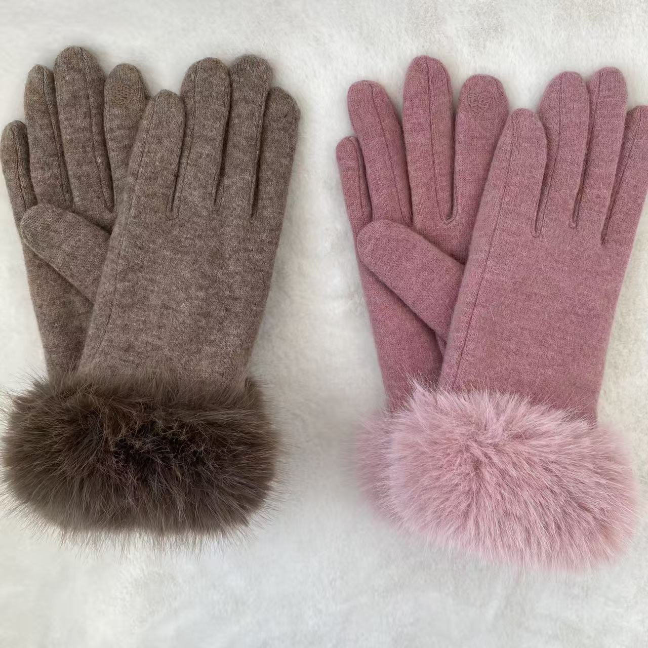 包邮 70%羊毛兔毛袖口加绒可触屏保暖防寒骑行电动车女款冬季手套