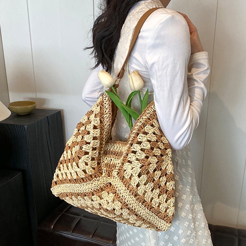慵懒风编织包包女士2024新款夏季大容量草编包小众设计单肩托特包,箱包皮具/热销女包/男包,托特包,淘宝优惠券,粉丝福利购,淘宝优惠卷