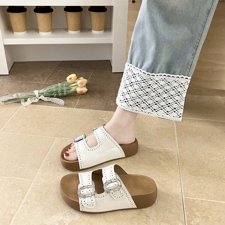 厚底勃肯拖鞋女夏外穿2026新款配裙子增高一脚蹬沙滩凉鞋一字凉拖