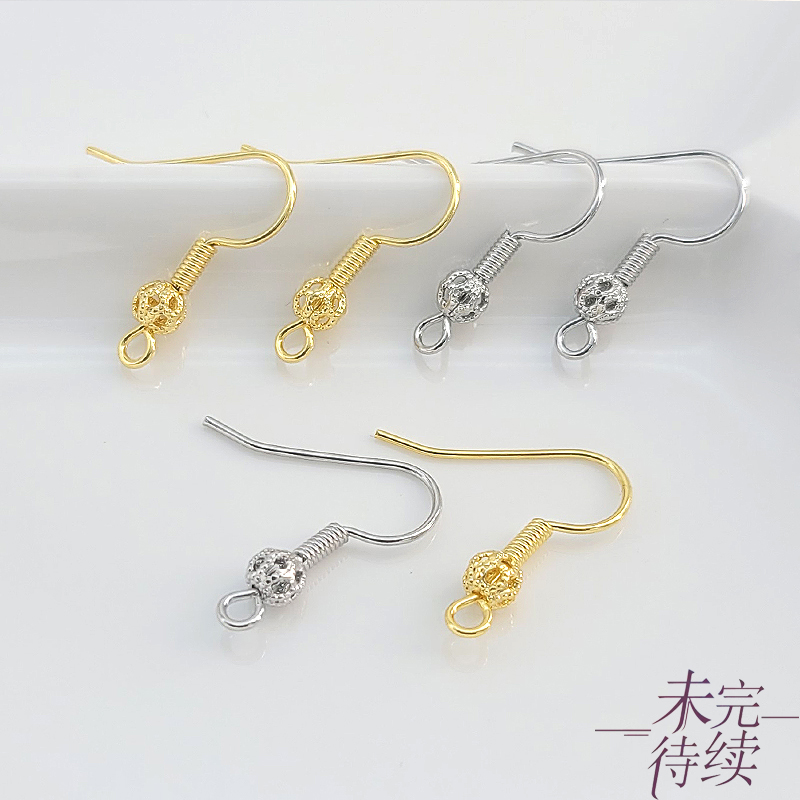 18K包金保色复古镂空球弹簧基础耳钩手工diy耳环耳饰材料饰品配件