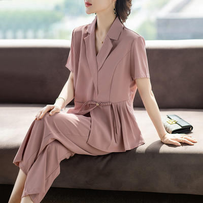 洋气西装领妈妈夏装短袖套装25新款气质贵夫人时尚两件套中老年女