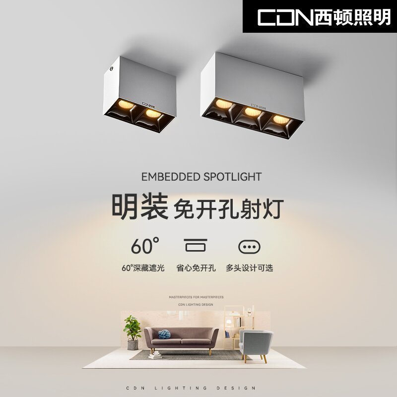 西顿照明无主灯明装格栅射灯双头