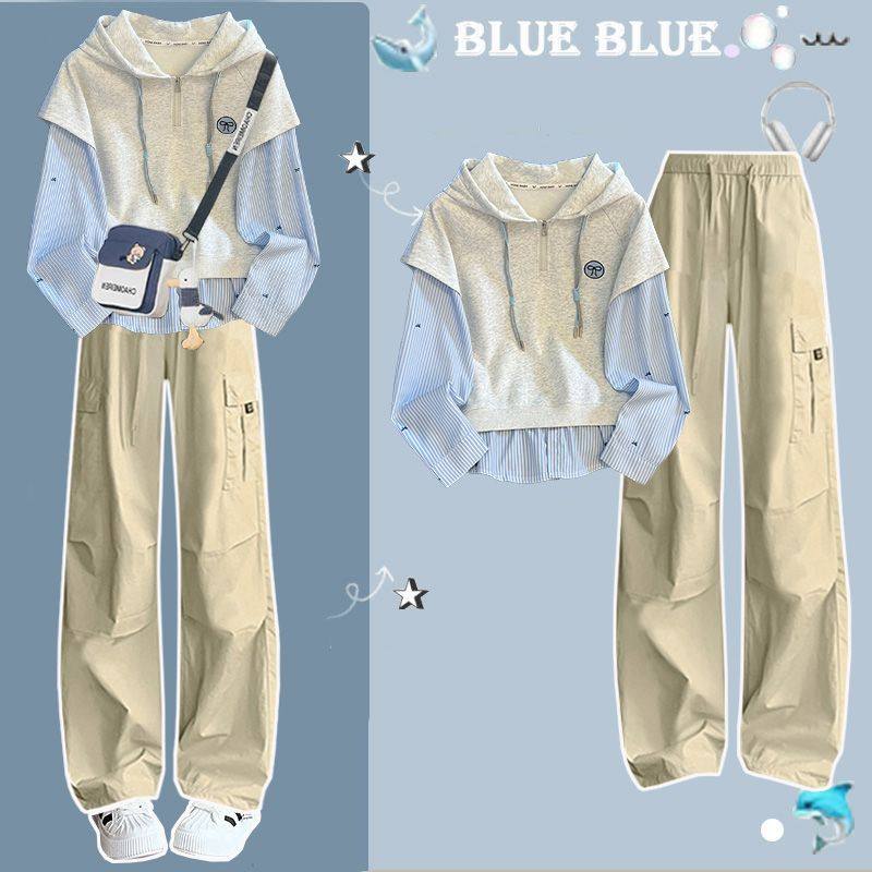 初高中学生少年感学院风复古休闲套装女春秋季宽松两件套运动穿搭