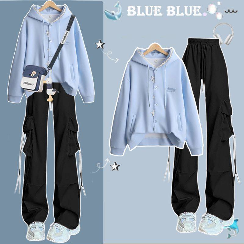 少女休闲风别致减龄运动服套装春秋新款学院风宽松显瘦工装两件套