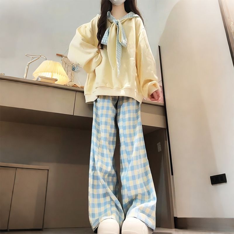 少女风减龄多巴胺撞色宽松套装春秋季学院风设计感甜美穿搭一整套