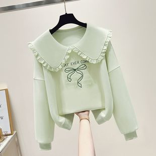洋气少女甜美百搭上衣服 小清新减龄学生春秋蕾丝边娃娃领卫衣新款