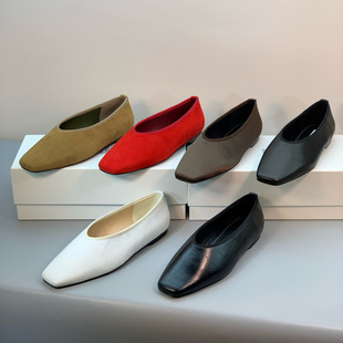 秋季 女鞋 瑞典小众复古牛皮鞋 通勤极简四季 方头平跟软面奶奶鞋 单鞋