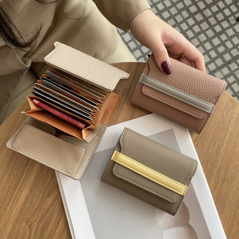 跨境外贸2025新款头层牛皮钱包日韩风琴包短款多卡位女士卡包真皮