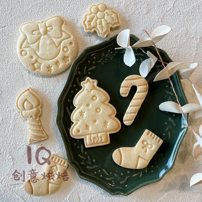 圣诞节造型曲奇饼干磨具可爱圣诞树袜子花环冬青拐杖翻糖烘培工具