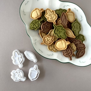 新款日式卡通冬季树叶 叶子曲奇饼干模具 切模3D立体按压烘焙工具